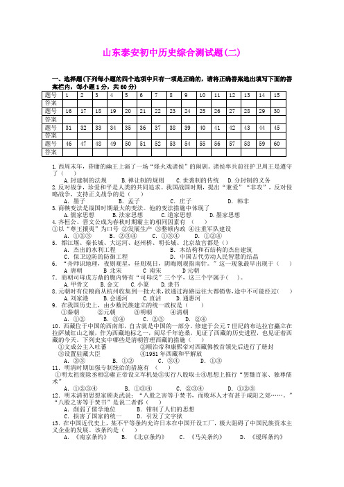 山东泰安初中历史综合测试题(二)