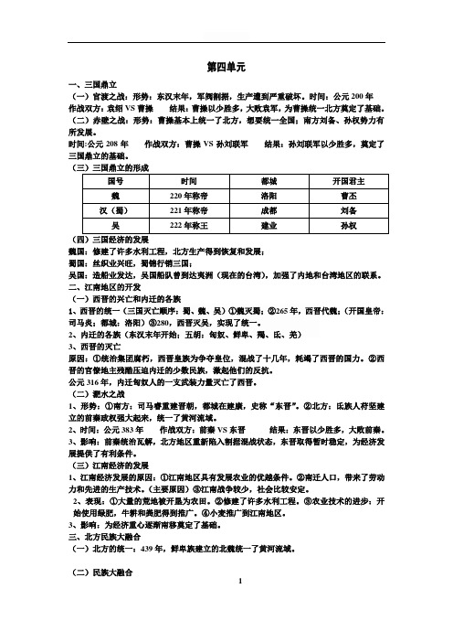 最新部编版 七年级历史上册 第四单元复习提纲