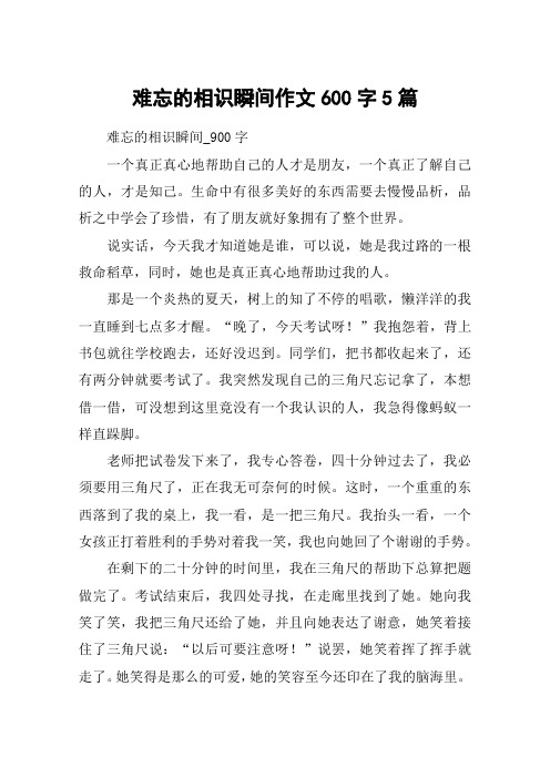 难忘的相识瞬间作文600字5篇