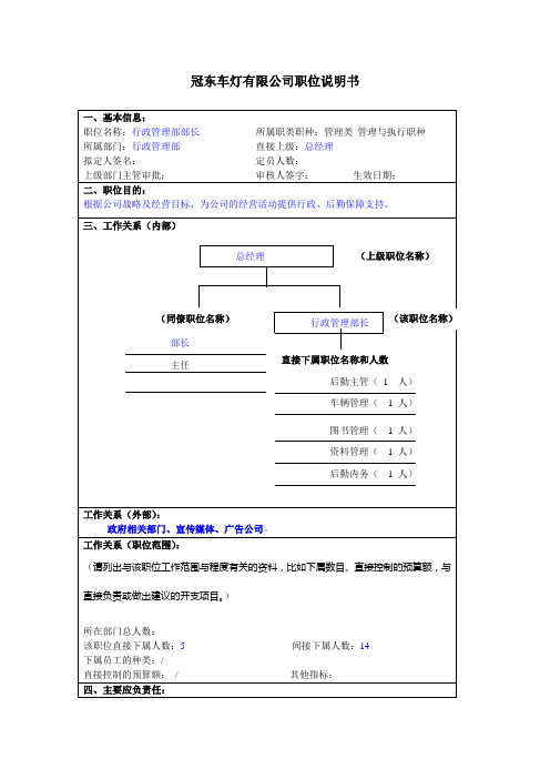 职务说明书行政部