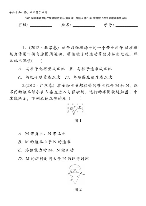 2013届高中新课标二轮物理总复习(湖南用)专题4_第2讲_带电粒子在匀强磁场中的运动(一)