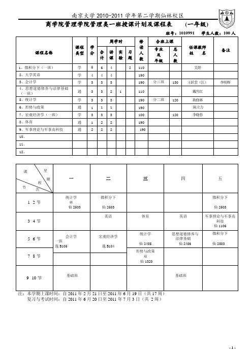 南大商学院各系课表(大一、二、三)