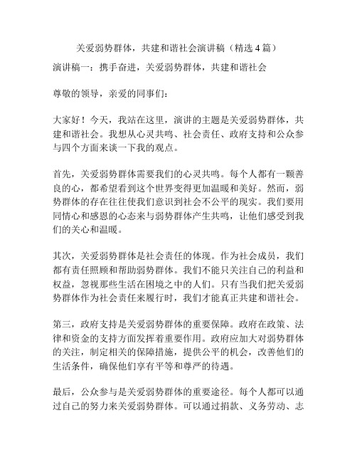 关爱弱势群体,共建和谐社会演讲稿(精选4篇)