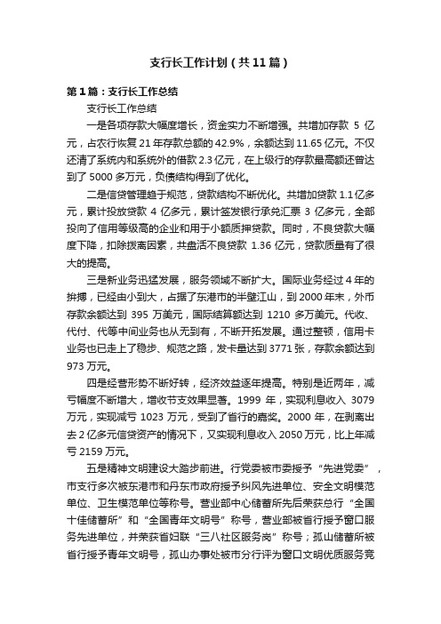 支行长工作计划（共11篇）