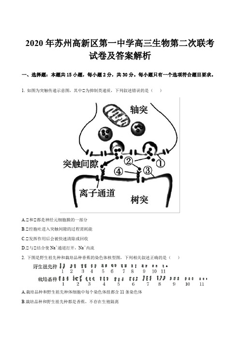 2020年苏州高新区第一中学高三生物第二次联考试卷及答案解析