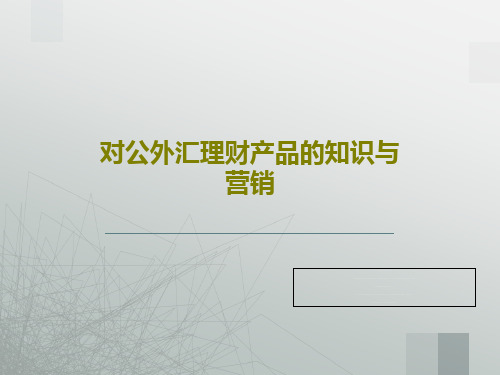 对公外汇理财产品的知识与营销共51页PPT