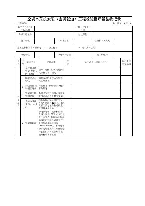 5.27.12空调水系统安装(金属管道)工程检验批质量验收记录