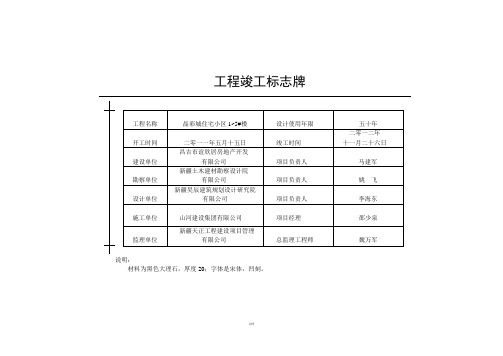 工程竣工标志牌