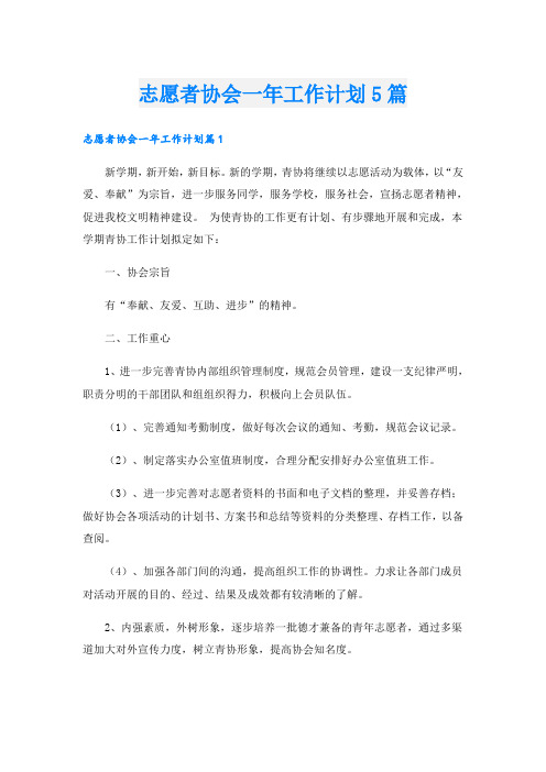 志愿者协会一年工作计划5篇