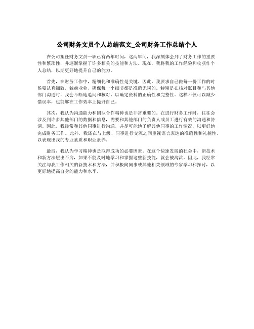 公司财务文员个人总结范文_公司财务工作总结个人