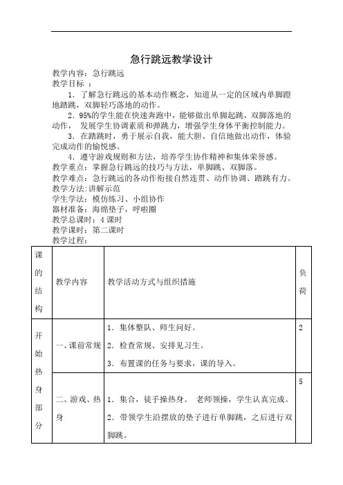 小学体育_4跳远教学设计学情分析教材分析课后反思