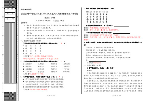 全国各地中考语文试卷(2020四川宜宾)【附教师版答案与解析】