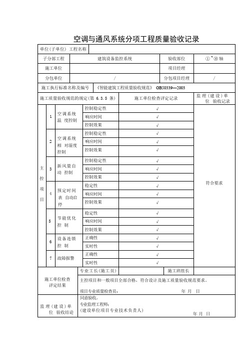 空调与通风系统分项工程质量验收记录