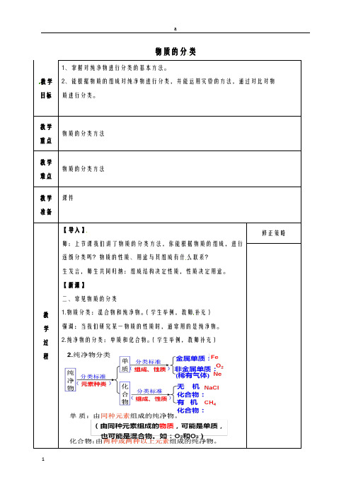 九年级科学上册 2_4 物质的分类教案 (新版)浙教版ok