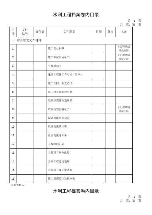水利工程档案归档目录(施工)