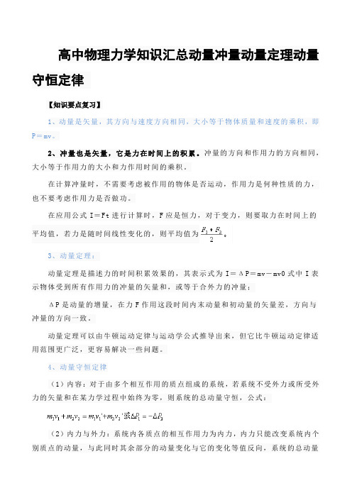 高中物理力学知识汇总动量冲量动量定理动量守恒定律