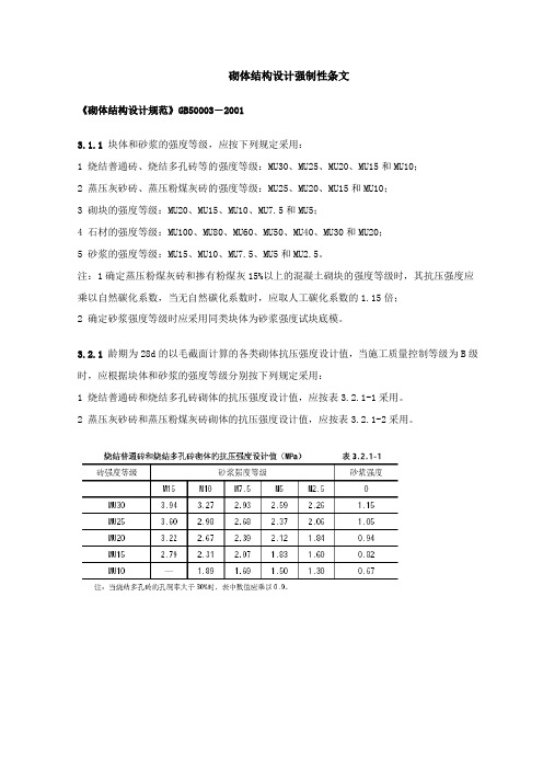 砌体结构设计强制性条文