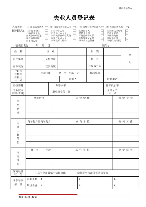 【表格范本】失业人员登记表(正反面)