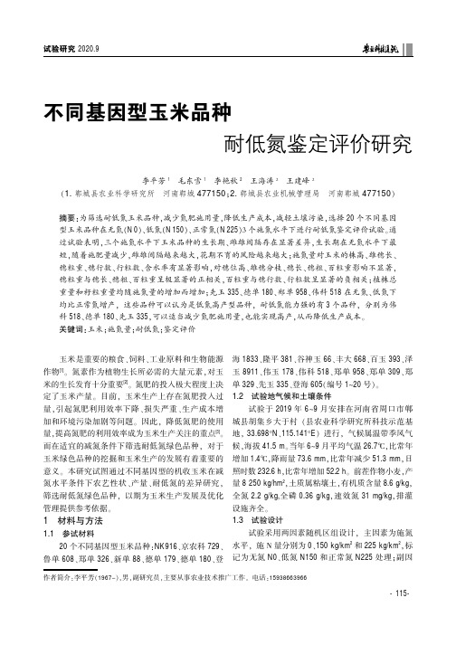 不同基因型玉米品种耐低氮鉴定评价研究