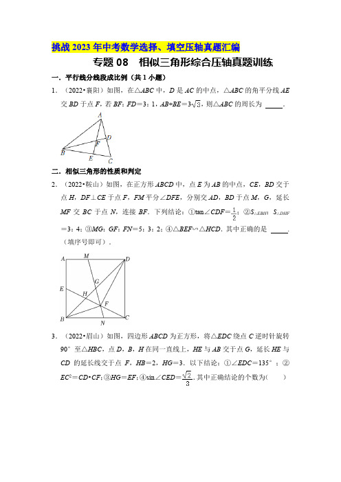 专题08相似三角形综合压轴真题训练(原卷版)