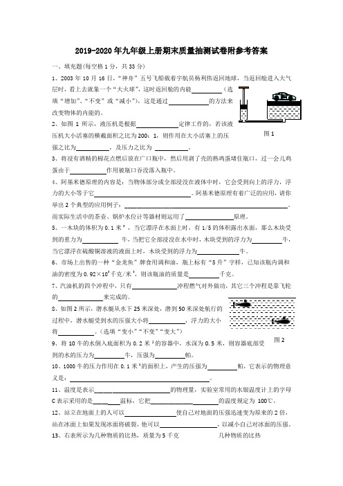 2019-2020年九年级上册期末质量抽测试卷附参考答案