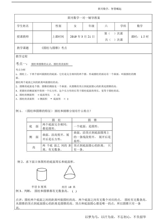 (完整word)六年级下册圆柱与圆锥考点一对一辅导教案.docx