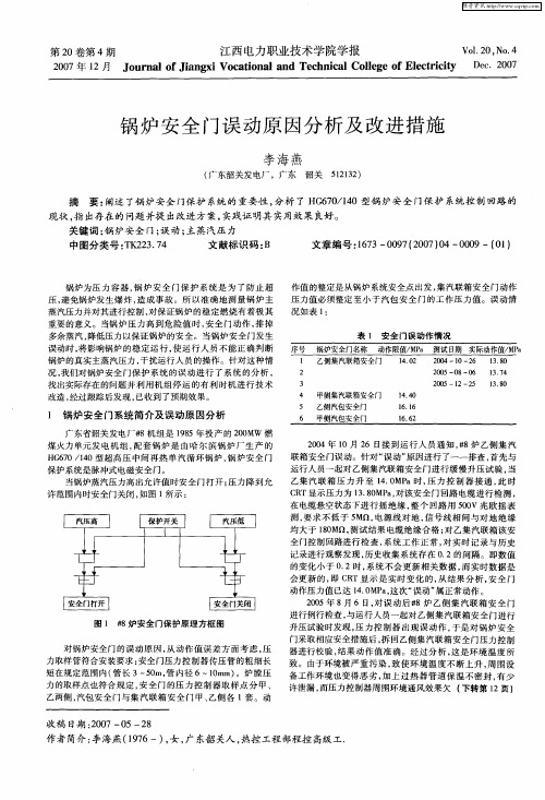 锅炉安全门误动原因分析及改进措施