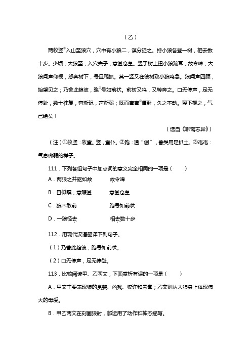 人教版七年级语文上册第五单元阅读狼_蒲松龄复习试题三(含答案) (9)