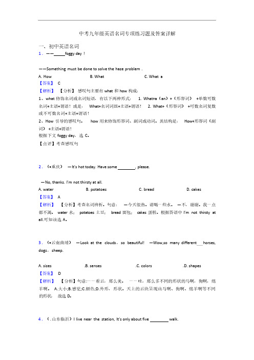 中考九年级英语名词专项练习题及答案详解