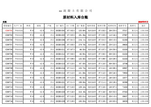 商品混凝土搅拌站原材料入库台账