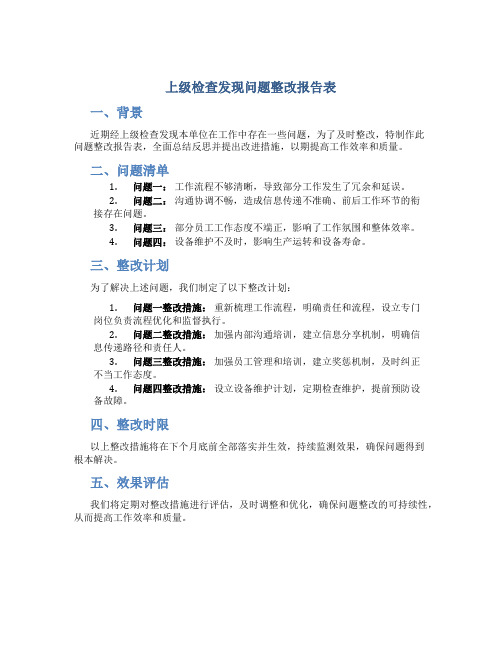 上级检查发现问题整改报告表