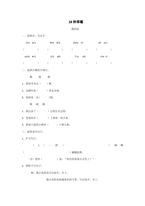 三年级语文下册第五单元19种草莓课时练湘教版