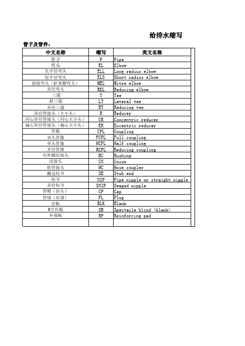 给排水施工图中缩写的含义