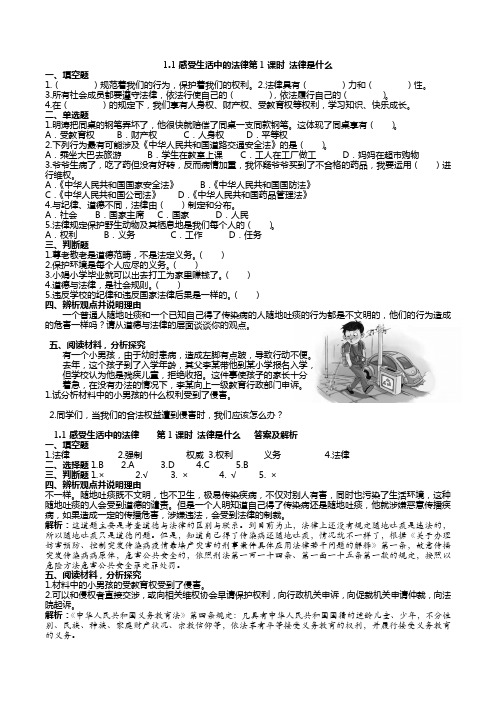 1.1感受生活中的法律 第1课时 法律是什么 (含答案解析)