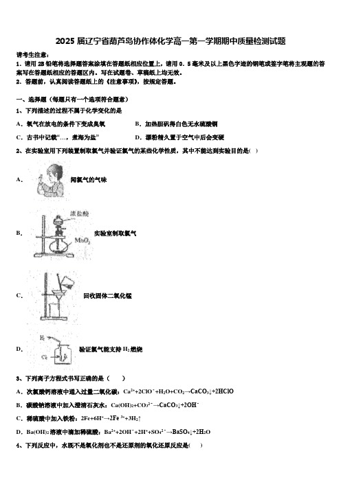 2025届辽宁省葫芦岛协作体化学高一第一学期期中质量检测试题含解析