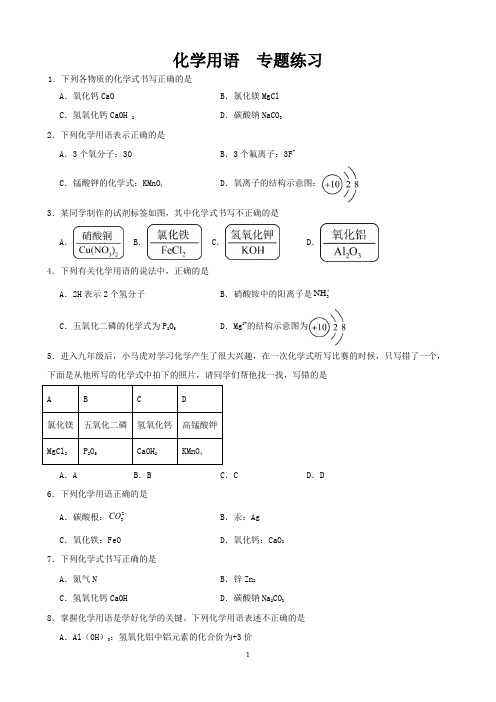 2023-2024学年九年级上学期期中化学用语专项提高练习