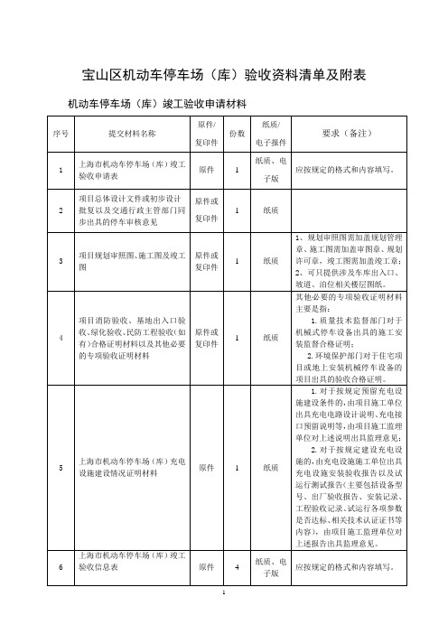 宝山区机动车停车场(库)验收资料清单及附表