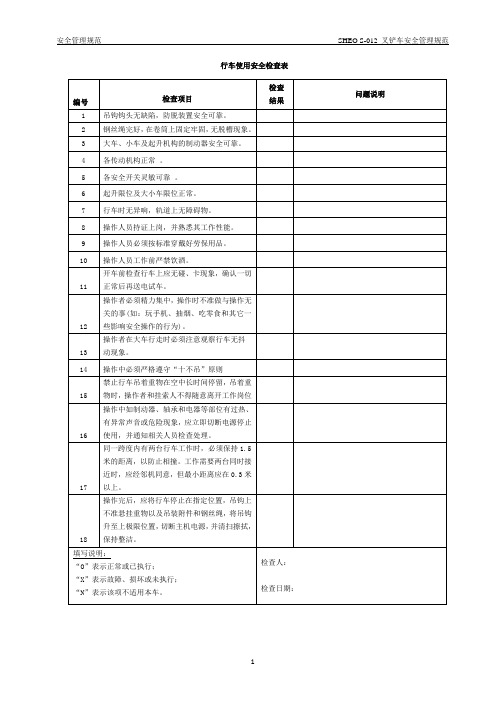 行车使用前安全检查表