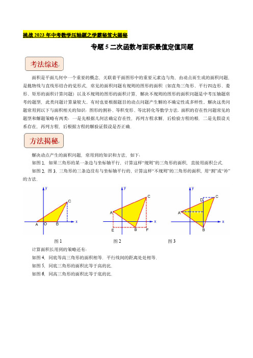 2024年中考数学压轴题(全国通用)：专题5二次函数与面积最值定值问题(学生版)