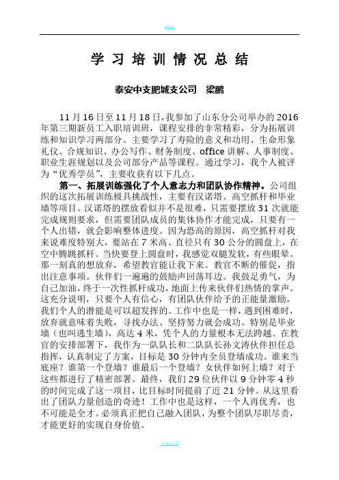 富德生命人寿保险公司参加学习培训总结