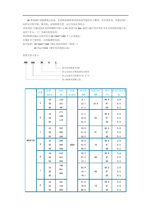 MD系列煤矿用耐磨离心水泵