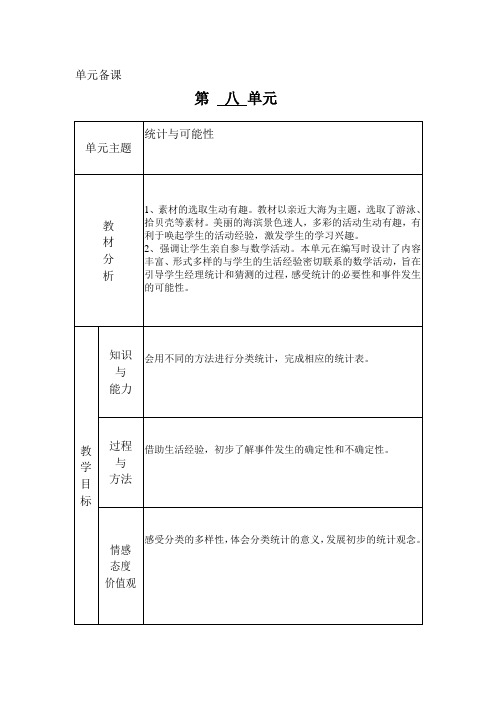 二年级数学上册八单元单元备课