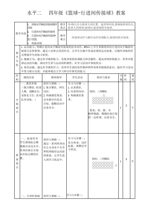 篮球 行进间传接球(教学设计)人教版体育四年级下册