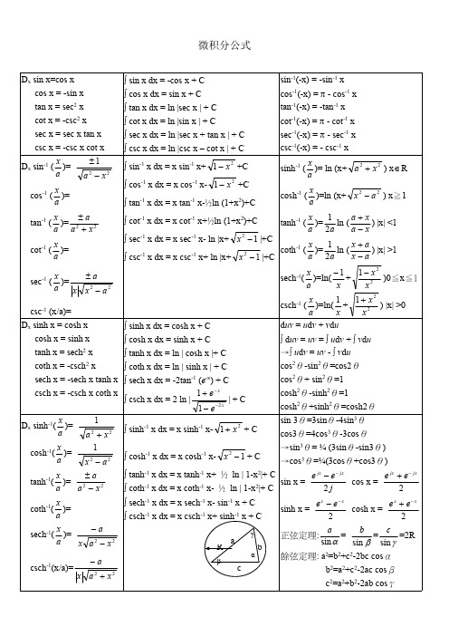 微积分公式大全