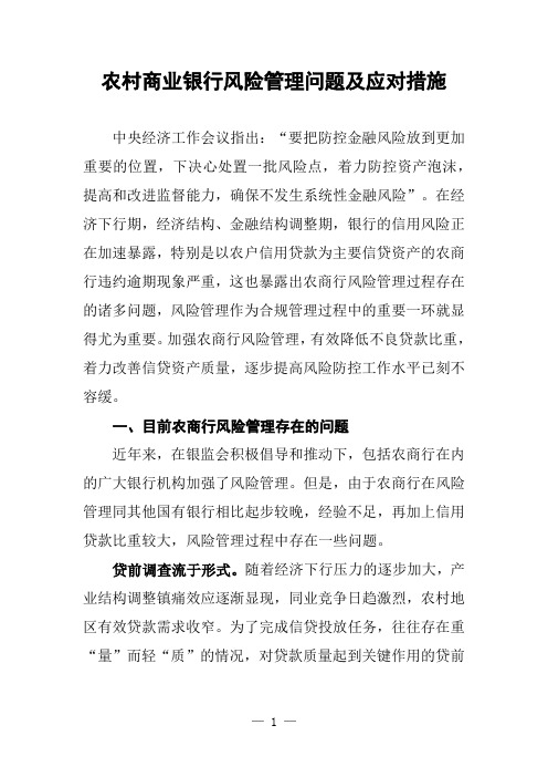 农村商业银行风险管理问题及应对措施