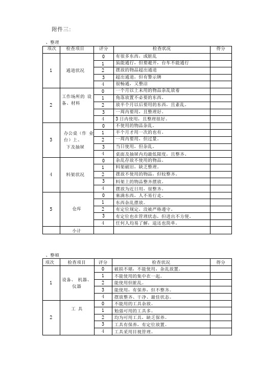 S检查评分标准表 范例