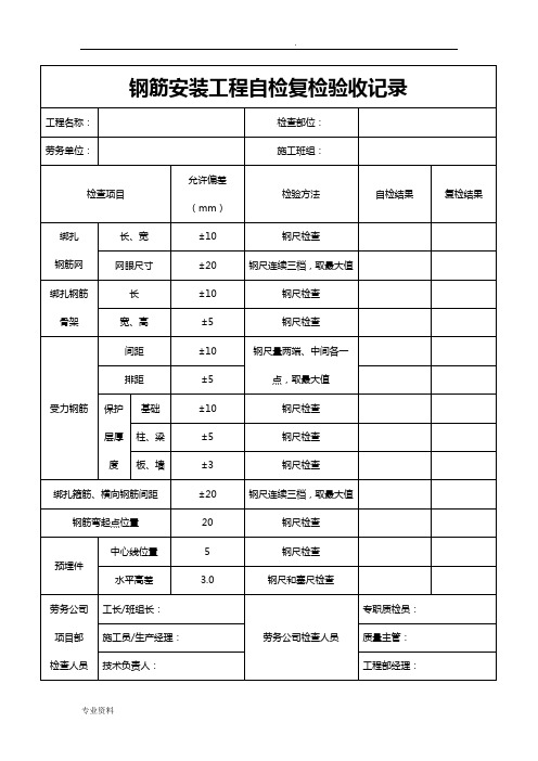 工程各工种自检验收记录