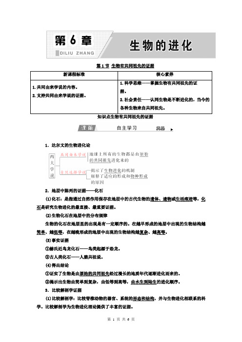 高中生物人教版2019必修2学案61生物有共同祖先的证据