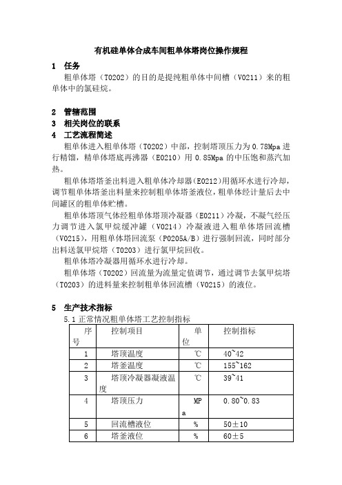 有机硅单体合成车间粗单体塔岗位操作规程