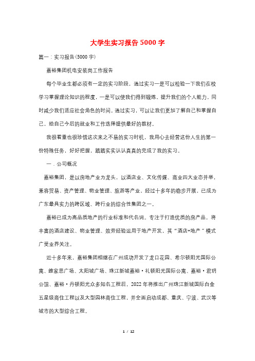 大学生实习报告5000字